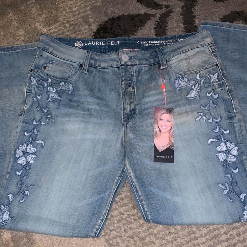 Laurie Felt embroidered slim leg jeans size 12